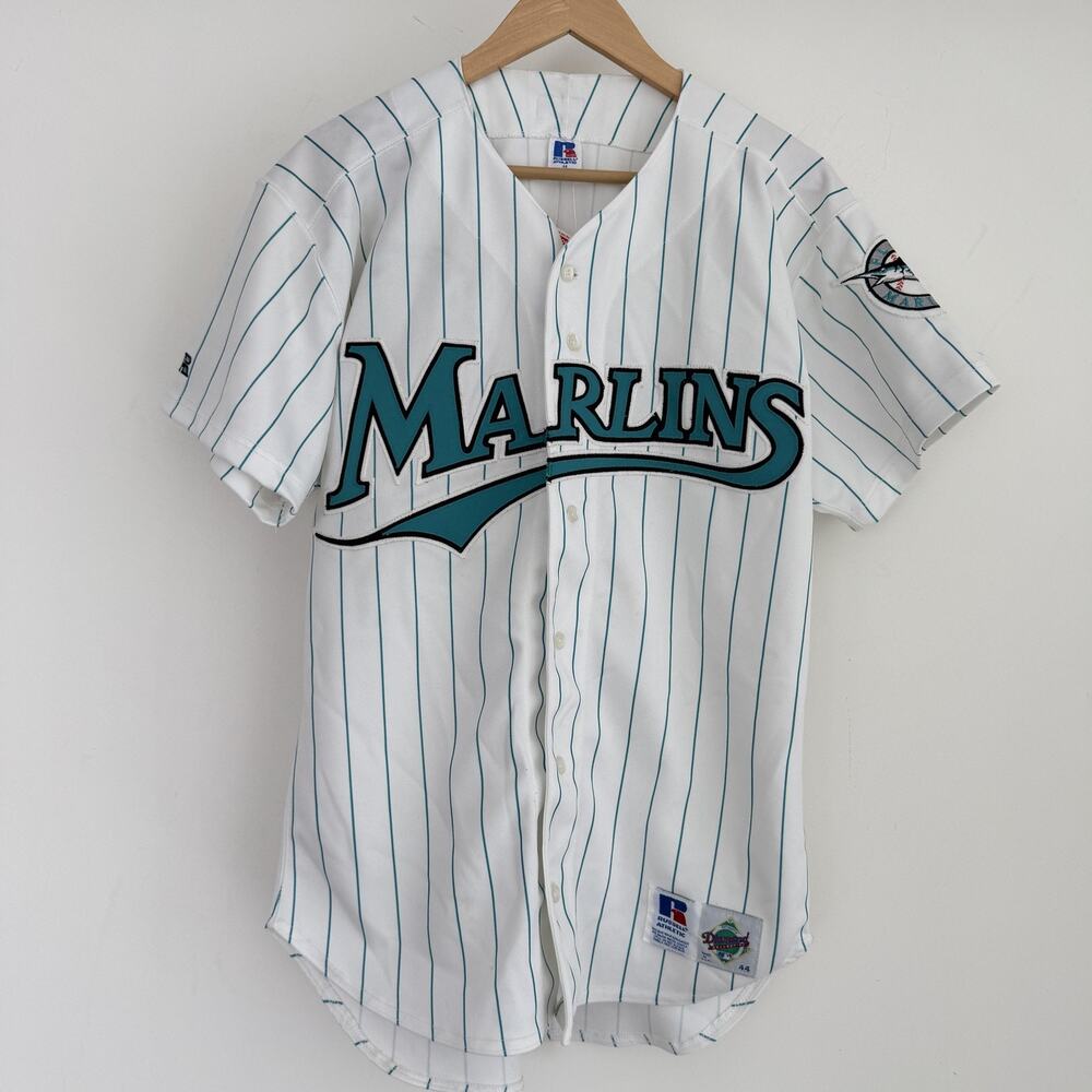 Vintage Florida Marlins Jersey Men 44 White Pinstripe Russell Diamond Collection
